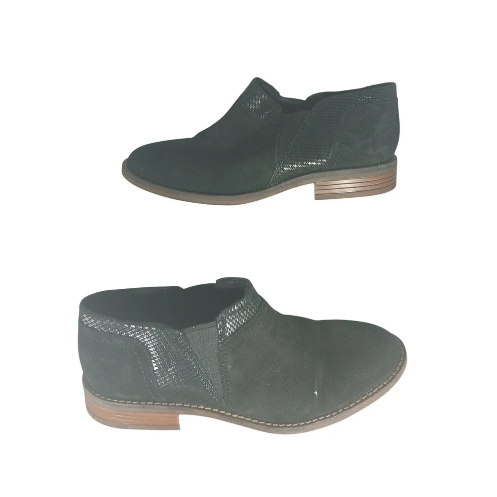 Clarks Collection Black Nubuck Leather Slip On Ankle Booties Shooties Womens 7 M